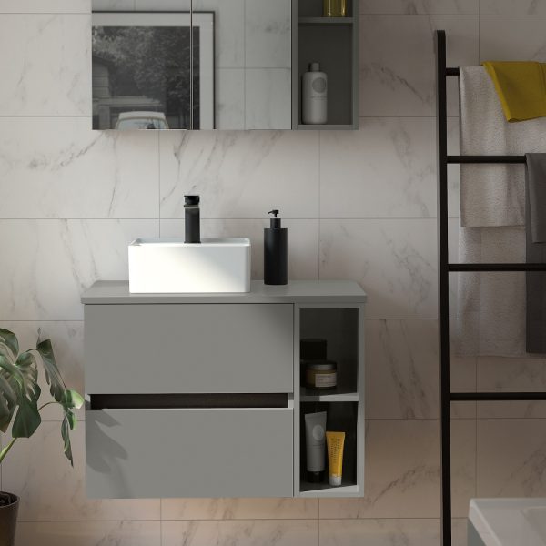 Utopia Qube Glide Bathroom Furniture Wallmounted Matt Grey Washbasin Unit - Image 2