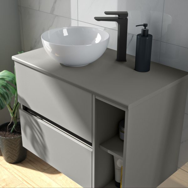 Utopia Qube Glide Bathroom Furniture Wallmounted Matt Grey Washbasin Unit - Image 3