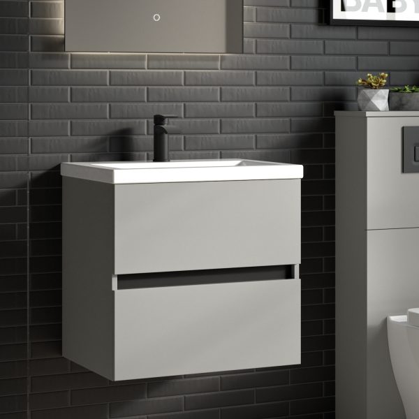 Utopia Qube Glide Bathroom Furniture Wallmounted Matt Grey Washbasin Unit