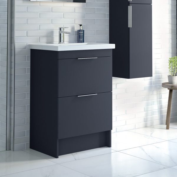 Utopia Qube Edge Bathroom Furniture Freestanding Indigo Blue Vanity Unit