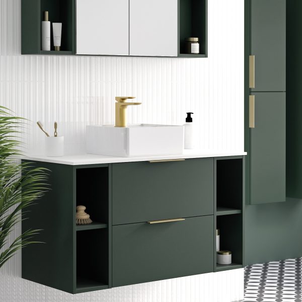 Utopia Qube Edge Bathroom Furniture Wallmounted Wild Green Washbasin Unit