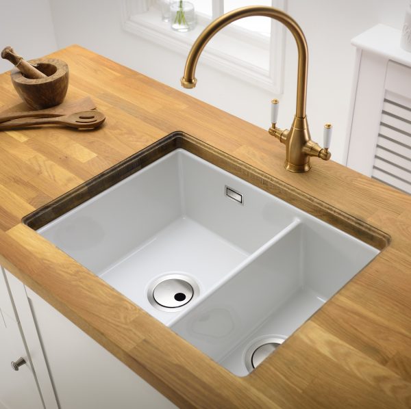Abode Sandon AW1033 1.5 Bowl Ceramic Undermount Inset Sink In White