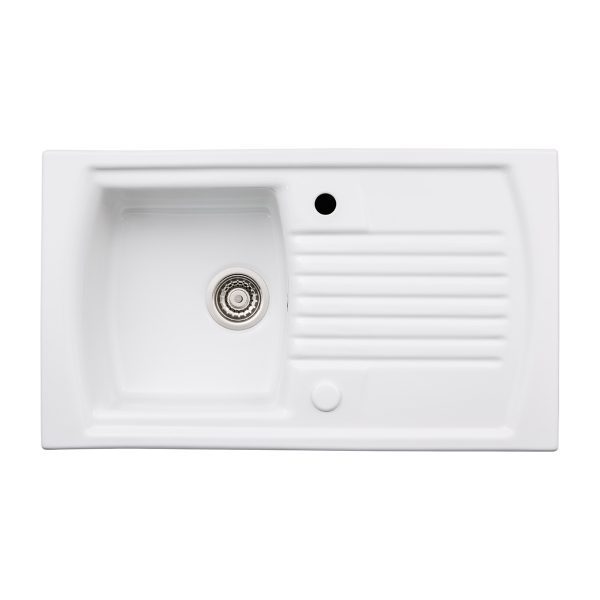 Abode Milford AW1042 1 Bowl And Drainer Ceramic Inset Sink In White - Image 2