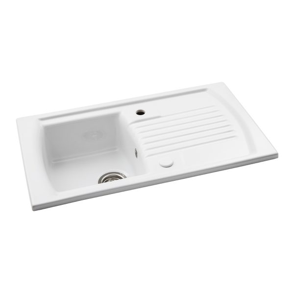 Abode Milford AW1042 1 Bowl And Drainer Ceramic Inset Sink In White - Image 3