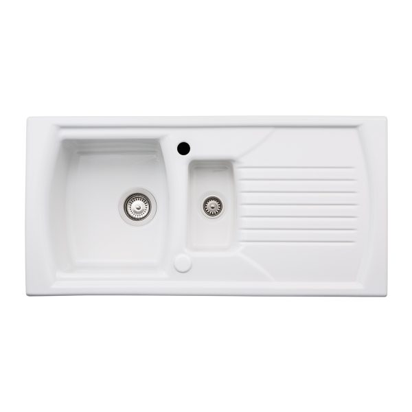 Abode Milford AW1043 1.5 Bowl And Drainer Ceramic Inset Sink In White - Image 2