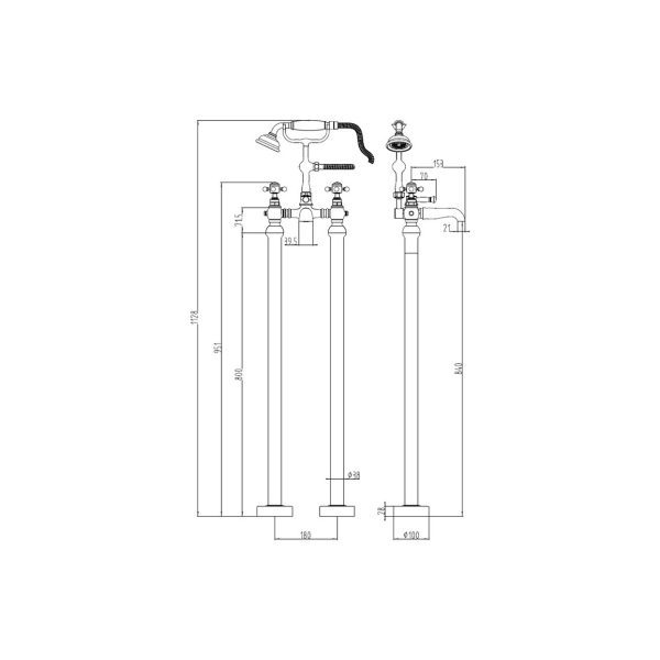 Brison Heyshaw Traditional Floor Standing Bath Shower Mixer - Image 3