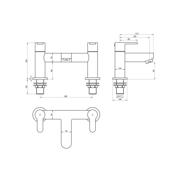 Brison Palma Chrome Bath Filler - Image 2