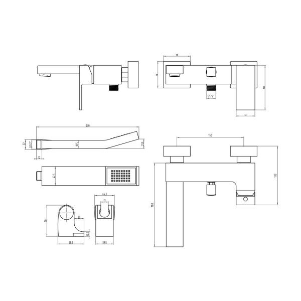 Brison Sujeto Chrome Wall Mounted Bath Shower Mixer - Image 2