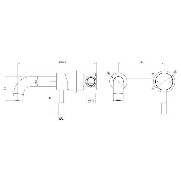Brison Tabarca Wall Mounted Brushed Brass Basin Mixer - Image 3