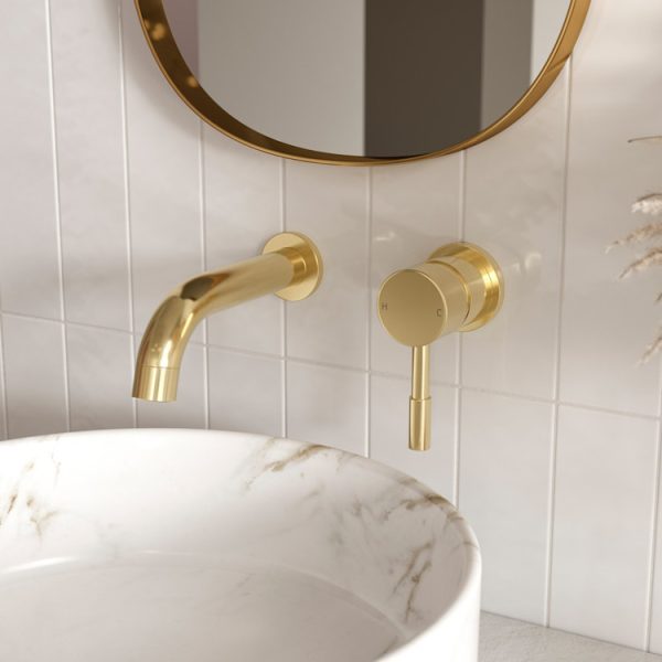 Brison Tabarca Wall Mounted Brushed Brass Basin Mixer - Image 2