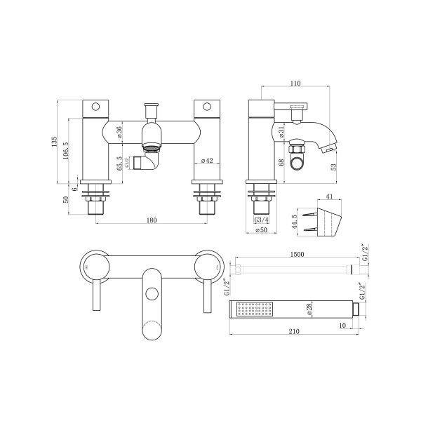Brison Tabarca Brushed Brass Bath Shower Mixer - Image 2