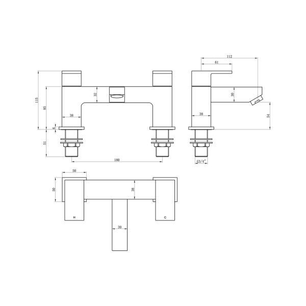 Brison Este Chrome Bath Filler - Image 2