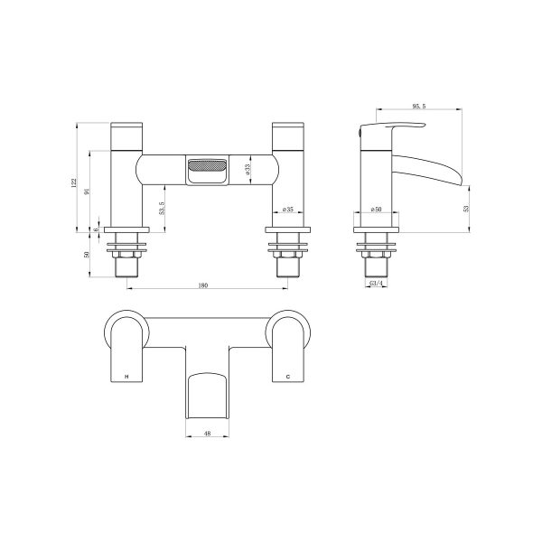 Brison Oeste Chrome Bath Filler - Image 2