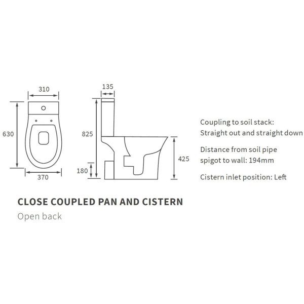 Brison Benmore Modern Close Coupled Open Back Rimless WC Toilet Complete - Image 3