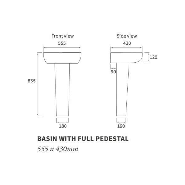 Brison Kelso Curved Design One Tap Hole Basin and Full Pedestal - Image 3