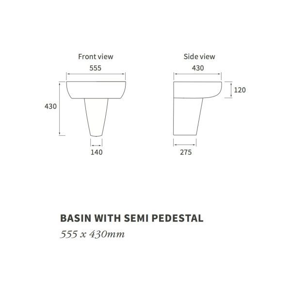 Brison Kelso Curved Design One Tap Hole Basin and Semi Pedestal - Image 3