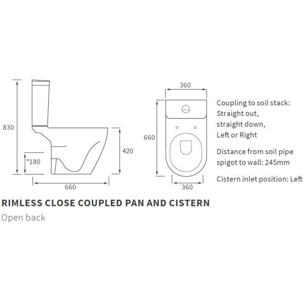 Brison Kelso Close Coupled Open Back Rimless WC Toilet Complete - Image 2