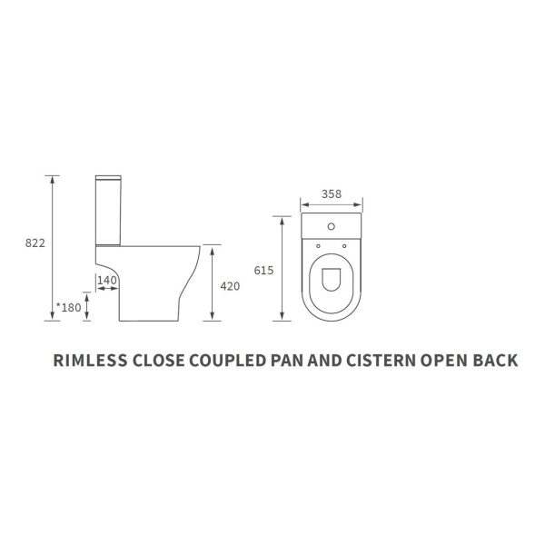 Brison Tasman Close Coupled Open Back Rimless Short Projection WC Toilet Complete - Image 2