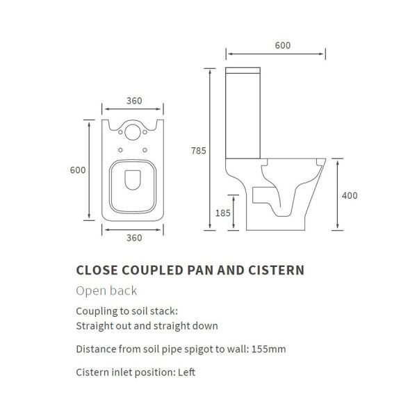 Brison Tekapo Close Coupled Open Back Short Projection WC Toilet Complete - Image 3