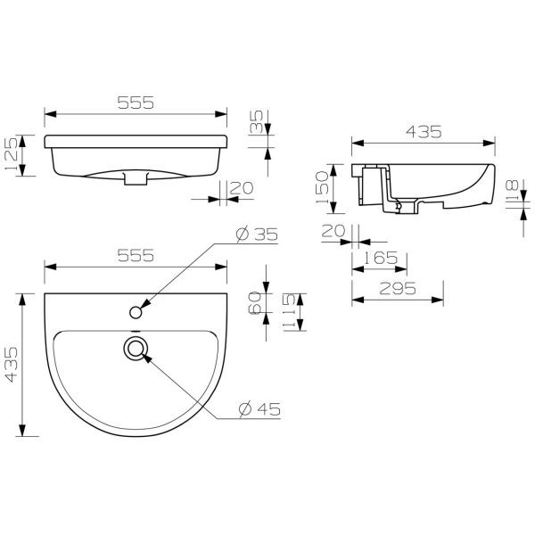 Brison Kelso Curved Design One Tap Hole Semi Recessed Basin - Image 3