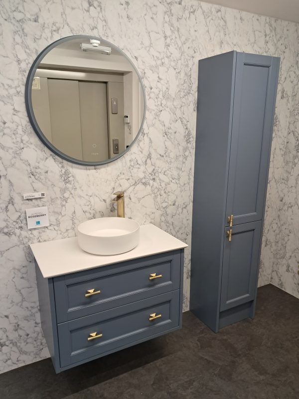 Utopia Roseberry Blue Vanity Unit with Sit on Round Basin, Brass Tap, Mirror and Floorstanding Unit *TO CLEAR*