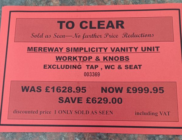 Mereway Simplicity Bathroom Furniture including Vanity Unit and Basin *TO CLEAR* - Image 2