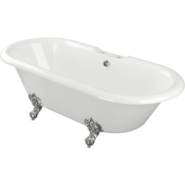 Brison Bowscale Classic Freestanding 2 Taphole White Bath with Feet - Image 2