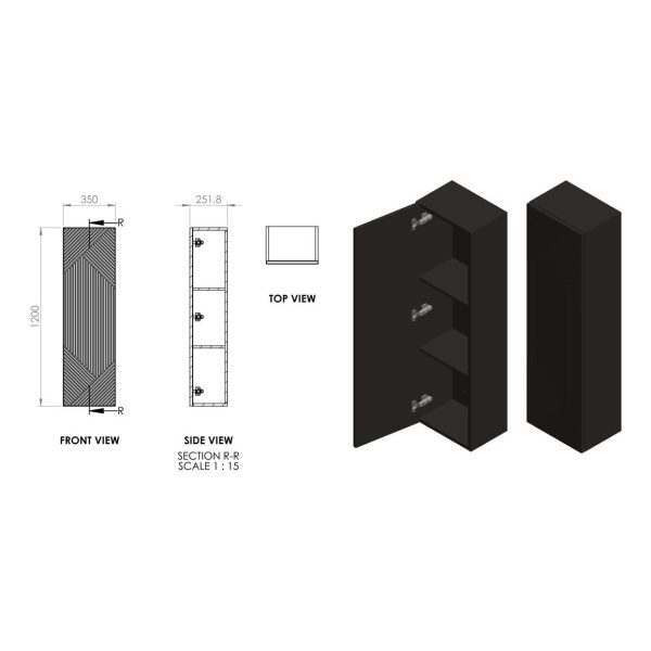 Brison Fosini 350mm Wall Hung 1 Door Tall Unit - Image 4