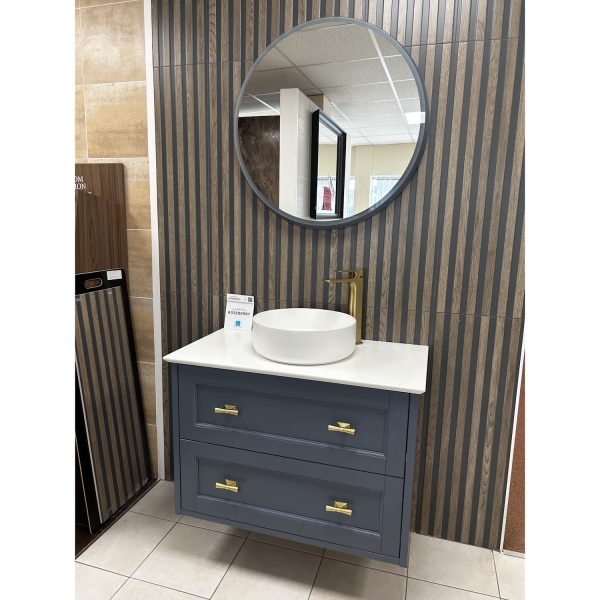 Utopia Roseberry Blue Vanity Unit with Sit on Round Basin, Brass Tap, Mirror and Floorstanding Unit *TO CLEAR* - Image 2