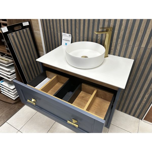 Utopia Roseberry Blue Vanity Unit with Sit on Round Basin, Brass Tap, Mirror and Floorstanding Unit *TO CLEAR* - Image 3