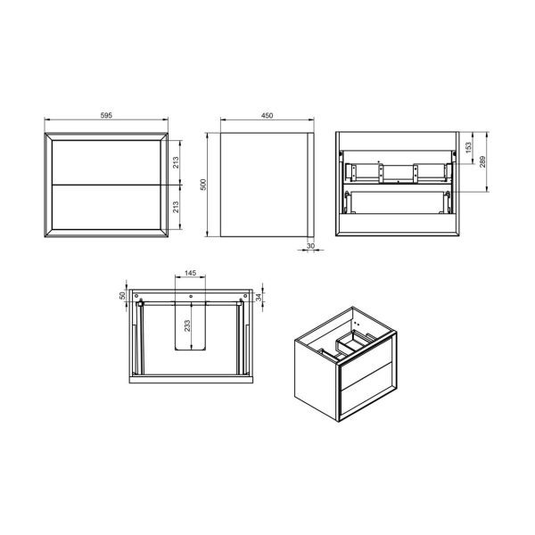 Brison Mulino 615mm Wall Hung 2 Drawer Basin Unit & Basin - Image 3