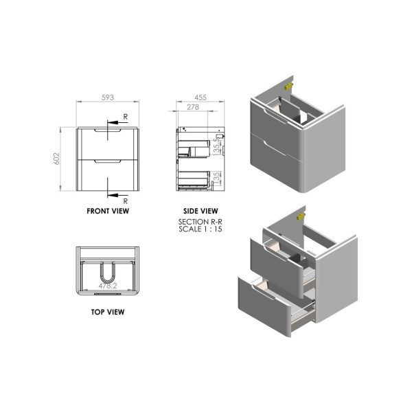 Brison Ravi 600mm 2 Drawer Wall Hung Basin Unit - Image 7