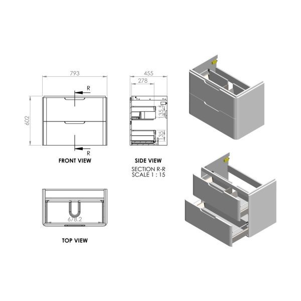 Brison Ravi 800mm 2 Drawer Wall Hung Unit with Basin - Image 3
