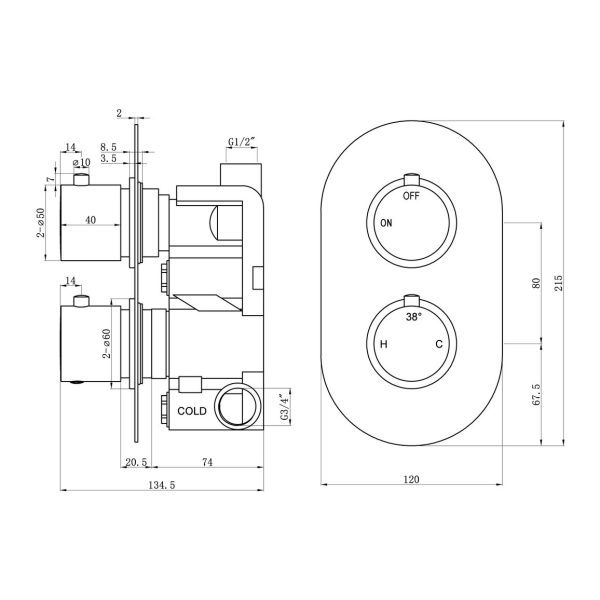 Brison Rutmoor Shower Pack Three - Single Outlet Twin Valve with Overhead Shower - Image 2