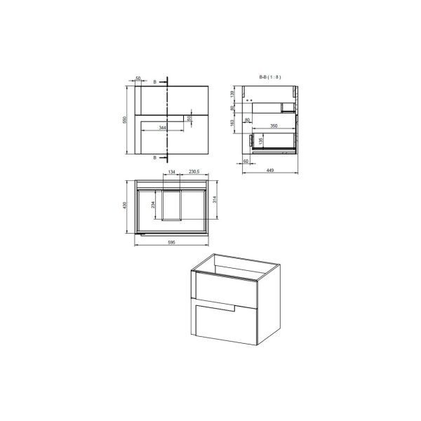 Brison Selva 615mm Wall Hung 2 Drawer Basin Unit & White Basin - Image 3