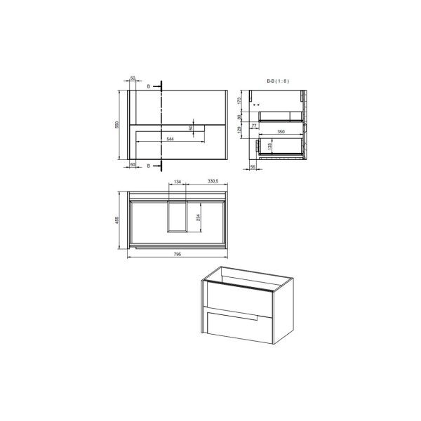 Brison Selva 815mm Wall Hung 2 Drawer Basin Unit & White Basin - Image 3