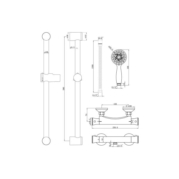 Brison Bedburn Low Pressure Thermostatic Bar Mixer Shower - Image 2