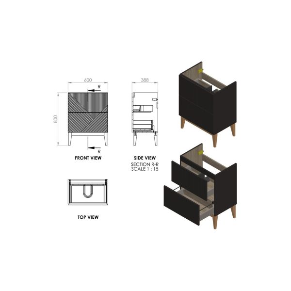 Brison Fosini 615mm Floor Standing 2 Drawer Basin Unit & Basin - Image 4