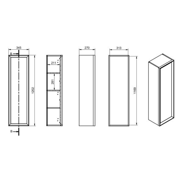 Brison Mulino 345mm Wall Hung 1 Door Tall Unit - Image 3