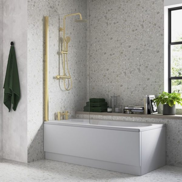 Brison Single Straight Bath Screen With Brushed Brass Frame