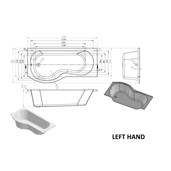 Brison Mite P Shaped Shower Bath - Image 4
