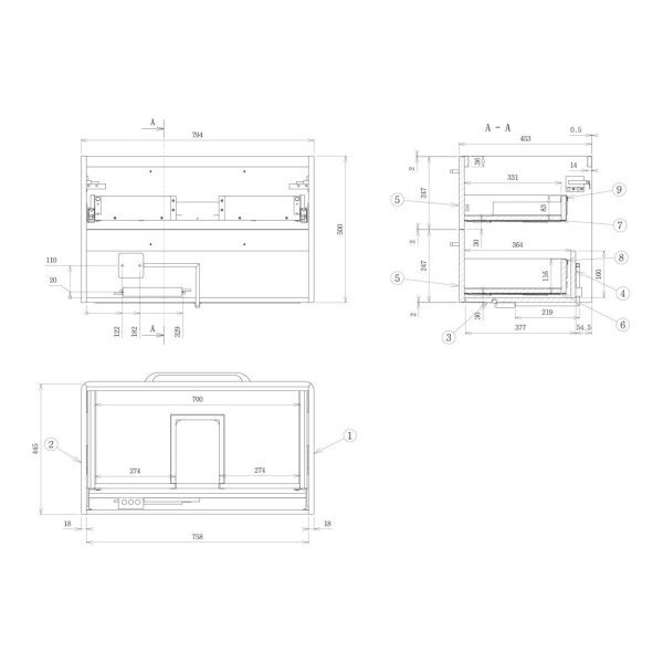Brison Arezzo 810mm 2 Drawer Wall Hung Vanity Unit with Basin - Image 3