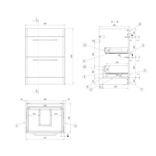 Brison Arezzo 610mm 2 Drawer Floor Standing Vanity Unit with Basin - Image 4