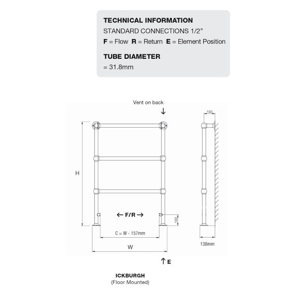 DQ Luxury Ickburgh Traditional Towel Warmer Radiator - Image 3