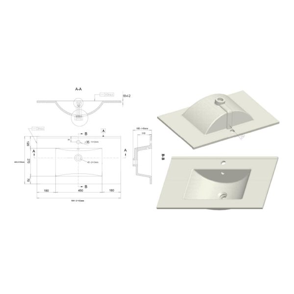 Brison Signa 815mm Wall Hung 2 Drawer Unit & Basin - Image 5