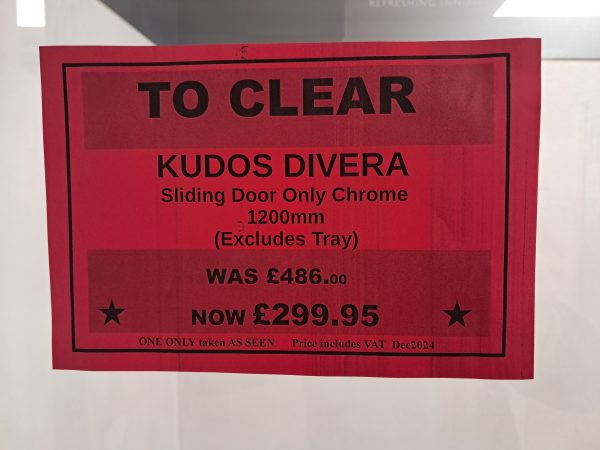Kudos Divera 1200mm Sliding Door in Chrome *TO CLEAR* - Image 3