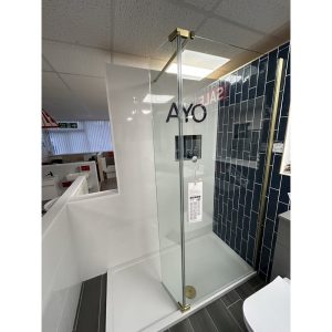 Flair Ayo Walk in Wetroom Panel & Hinged Deflector Kit in Brushed Brass *TO CLEAR*