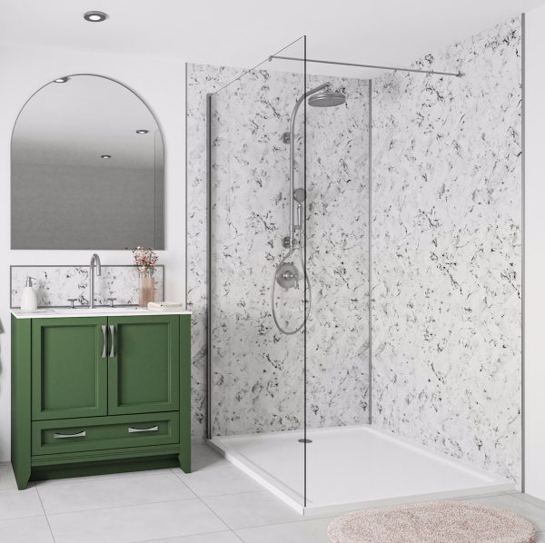 Wetwall Bathroom Wall Panelling Alloy Collection - Carrara Marble Herringbone