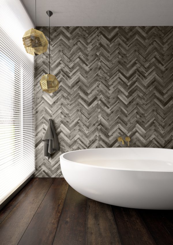 Nuance Designer Woods Bathroom Wall Panelling - Herringbone Whitewash Shell