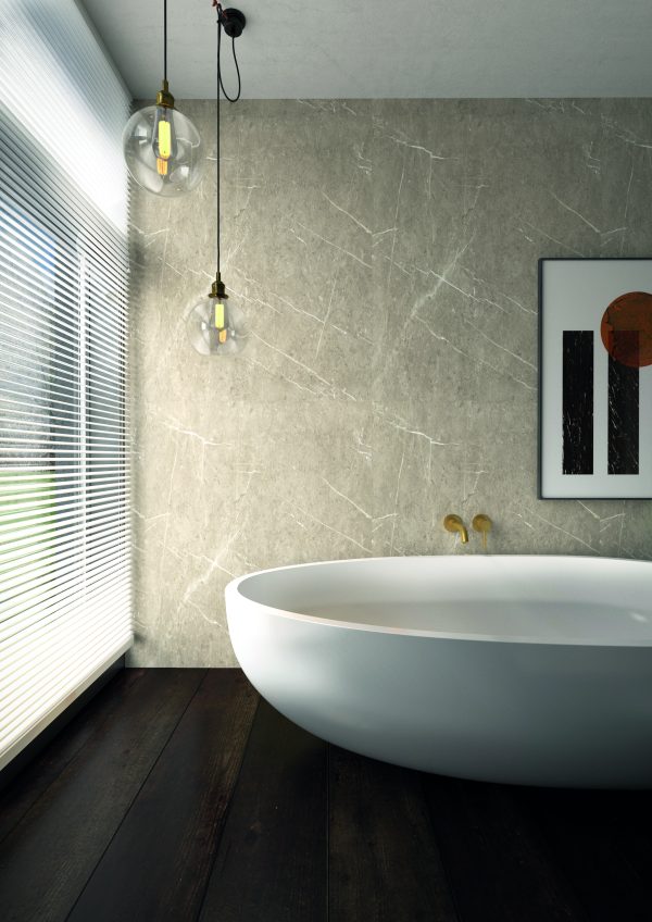 Nuance Designer Tiles  Bathroom Wall Panelling - Sand Lighting Fossil Roccia